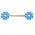 Sky blue flower nipple ring with 316 stainless steel barbell and enamel floral ends - Lake Blue