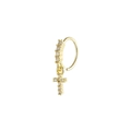Golden cross nose ring with micro-paved zircons and a minimalist dangling charm - Cross Pendant