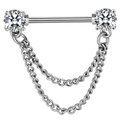 Piercing téton avec zircons en forme de cœur et chaînes pendantes en acier argenté - Chaîne
