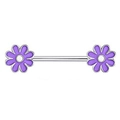 Symmetry flower barbell piercing with purple enamel floral ends on stainless steel rod - Purple