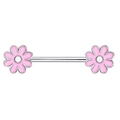 Pink daisy nipple bar jewelry with silver stainless steel rod and enamel flower design - Pink