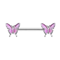 316L stainless steel nipple ring with pink purple gradient glitter butterfly shields - Pink