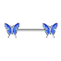 316L stainless steel nipple ring with dark blue glitter butterfly wings decoration - Blue