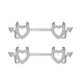 Set de piercings téton cœur de diable en argent avec oxydes de zirconium scintillants - Diable