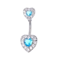 Zilveren navelring met een blauw hartvormig zirkonia steentje en kristalaccenten - Meerblauw