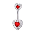 Piercing ombelico a cuore in argento con zircone rosso e bordo in micro-cristalli - Rosso
