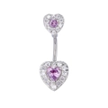 Piercing ombelico a cuore argento con cristalli rosa a cuore e zirconi bianchi - Viola chiaro