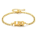 Gold-plated stainless steel Figaro chain bracelet featuring a cutout Leo zodiac pendant - Leo / Gold