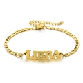 Golden stainless steel Figaro chain bracelet featuring a Libra zodiac nameplate pendant - Libra / Gold