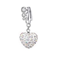 Silver non-pierced belly ring with triple crystals and rainbow heart pendant - No.5 Heart White AB Rhinestone