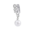 Silver non-piercing belly ring featuring white zircons and a round pearl pendant - No.6 Artificial Pearl