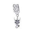 Non-piercing silver devil heart navel clip with three zircons and demon horns design - No.7 White Devil Heart