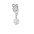 Silver non-piercing belly clip with three crystals and aurora AB rhinestone ball - No.8 White AB Rhinestone Ball