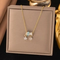 Collana placcata oro 18K con perline blu e ciondolo a stella con micro-diamanti - Pentagramma Con Diamante Singolo (8220) / Argento