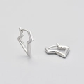 Minimalist geometric S925 sterling silver lightning bolt earrings with polished finish - White Gold