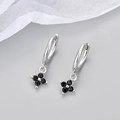 Detailed close-up of 925 sterling silver stamp on black four-leaf clover drop earrings - Platinum Black Rhinestone Clover Earrings