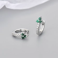 Elegant silver flower hoop earrings with green clover stones and zircon accents - Platinum Green Zirconia