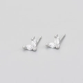 Minimalist silver clover stud earrings with marquise-cut zircons for a stylish daily look - White Gold White Rhinestone