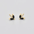 Macro shot of gold butterfly stud earrings featuring black marquise stones in V-shape - Gold Color Black Rhinestone
