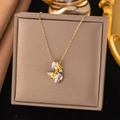 Golden necklace featuring a gourd pendant with blue and white enamel details - Gourd Fortune (8297)