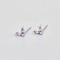 Boucles d'oreilles papillon en argent minimalistes avec pierres marquise violettes - Couleur Or Blanc Strass Violet
