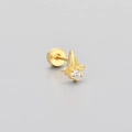 Detailed macro view of gold sunburst triangle stud earring with central round zircon - Leaf Shape