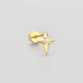 Detail of gold star screw-back stud earring with a central brilliant-cut zircon stone - Four-pointed Star Style