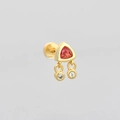 Triangle opal stud earring in 18K gold with pink gemstone and hanging white zircons - Red Zircon Triangle
