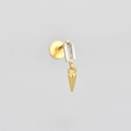 Close-up of golden stud earring with rectangular zircon and sharp spike drop pendant - Conical Shape