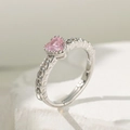 Bague réglable en argent avec zircon rose en forme de cœur et anneau texturé chaîne - Style Petit Cœur Diamant Rose (F1204) / Argent
