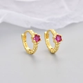 Gold-plated S925 silver hoop earrings featuring red zircon stones and beaded texture - Rose Red Zircon Gold Plated