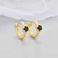 Detailed macro view of S925 sterling silver huggie earrings with black zircon and gold plating - Black Zircon Gold Plated