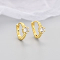 Close-up of gold-plated S925 silver hoop earrings with textured finish and clear round zircon - White Zircon Gold Plated