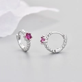 Detail of 925 sterling silver hoop earrings with round pink zircon and engraved purity mark - Rose Red Zircon Silver Plated