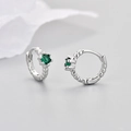 Macro view of S925 silver hoop earring with green zircon and clear 925 hallmark - Green Zircon Silver Plated