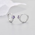 Detail of S925 silver hoop earring with purple zircon stone and beaded texture - Purple Zircon Silver Plated