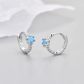 Detail of silver round hoop earring with blue zircon and S925 sterling silver stamp - Blue Zircon Silver Plated
