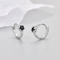 Minimalist S925 sterling silver huggie earrings with black zircon and bamboo texture - Black Zircon Silver Plated