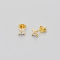 S925 sterling silver four-leaf clover stud earrings with gold plating and zircons - Gold