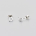 Elegant 925 sterling silver four-leaf clover stud earrings with sparkling zircon stones - White Gold