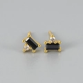 Elegant rectangular black zircon stud earrings with gold plating and clear accent stones - Black Zirconia Gold Plated