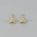 Detailed view of gold stud earrings featuring a minimalist three-diamond cluster design - Clear Stone Gold Base