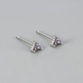Minimalist geometric triangle stud earrings with purple zircons in sterling silver - Purple Stone Silver Base