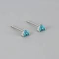 Minimalistische geometrische driehoek oorknopjes met turquoise steentjes in S925 zilver - Turquoise Steen Zilveren Basis