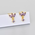 Detail of floral earrings with purple marquise crystals in gold-plated settings - Gold/Purple