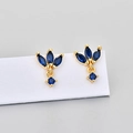 Elegant gold marquise-cut navy blue crystal crown stud earrings for women - Gold/Blue