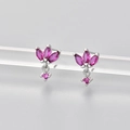 Elegant 925 sterling silver earrings with pink marquise crystals in a crown design - Silver/Rose Red