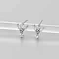 Detail of silver stud earrings featuring marquise and round cut sparkling zircons - Silver/White