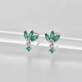 Elegant silver stud earrings featuring marquise-cut emerald green crystals for women - Silver/Green