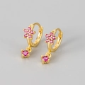 Goldene Blumen-Ohrringe mit rosa Zirkonia und sternförmigen Blütenblättern aus S925 Silber - Gold/Rosarot